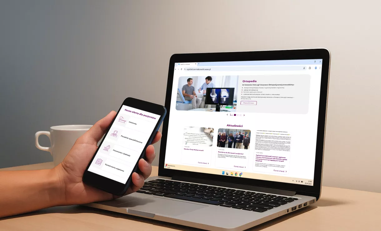 Laptop i smartphone ze stroną Szpitala Czerniakowskiego