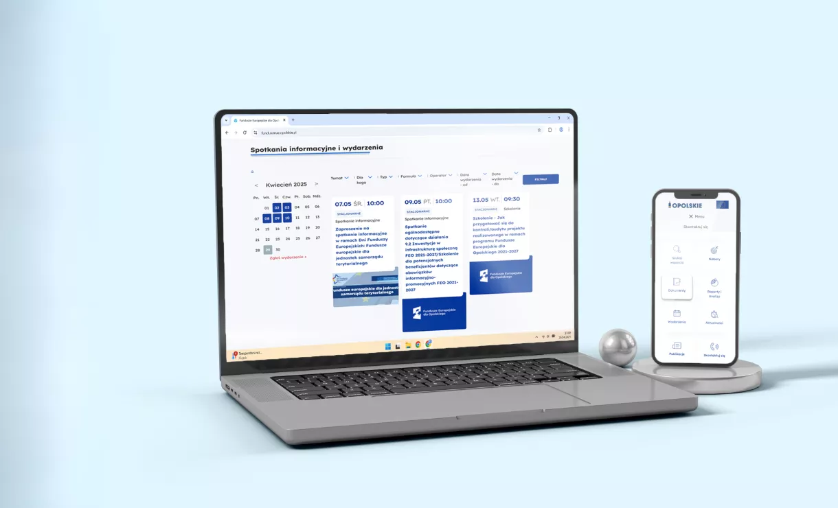 Laptop i smartphone ze zdjęciami ze strony internetowej Opolskiego