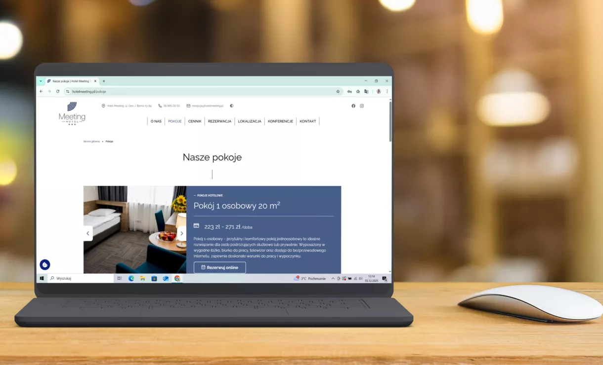 Strona internetowa hotel meeting laptop